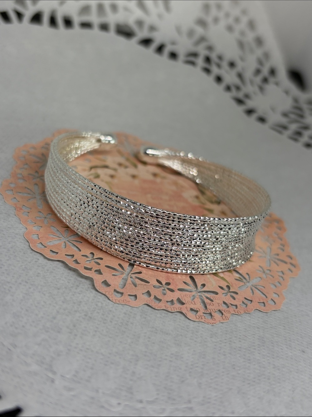925 Sterling Silver Stacked Wire Textured Cuff Bracelet Minimalist Glam